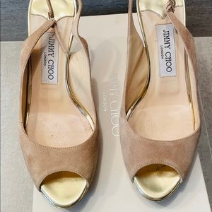 Jimmy Choo Suede/Mirror Leather Slingback Sandals
